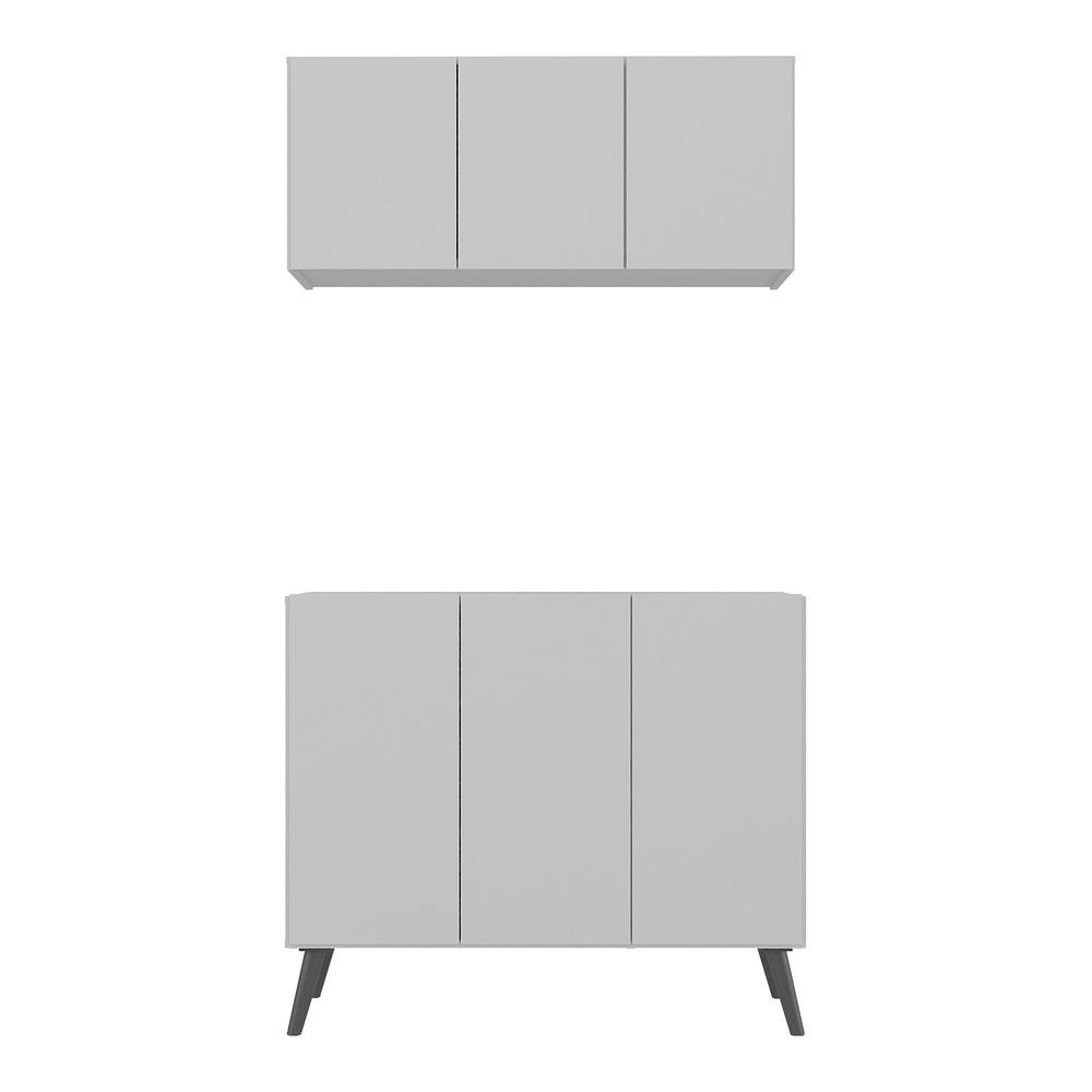 Kit Armário de Cozinha Aéreo e Balcão 3 Portas Retrô Multimóveis MP2168 Branco/Preto