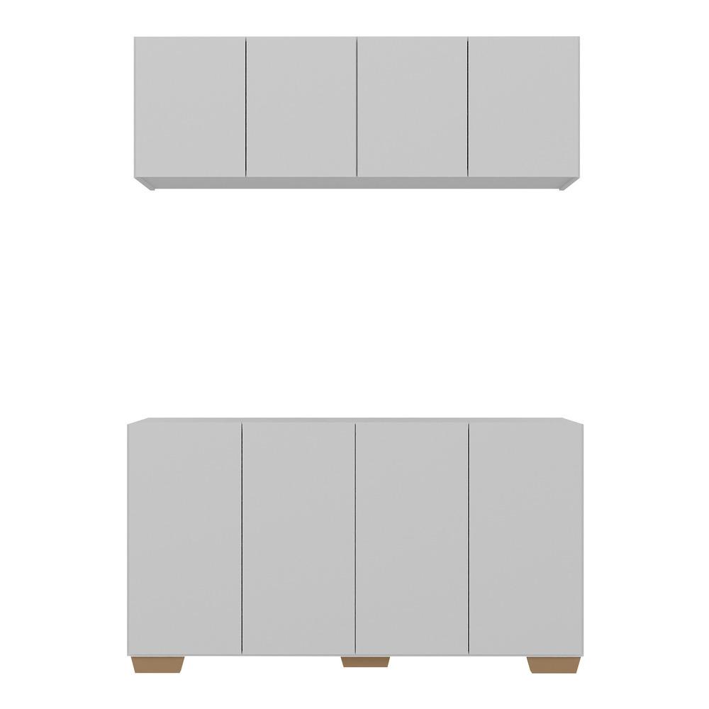 Kit Armário de Cozinha Aéreo e Balcão 4 Portas Multimóveis MP2171 Branco/Natural