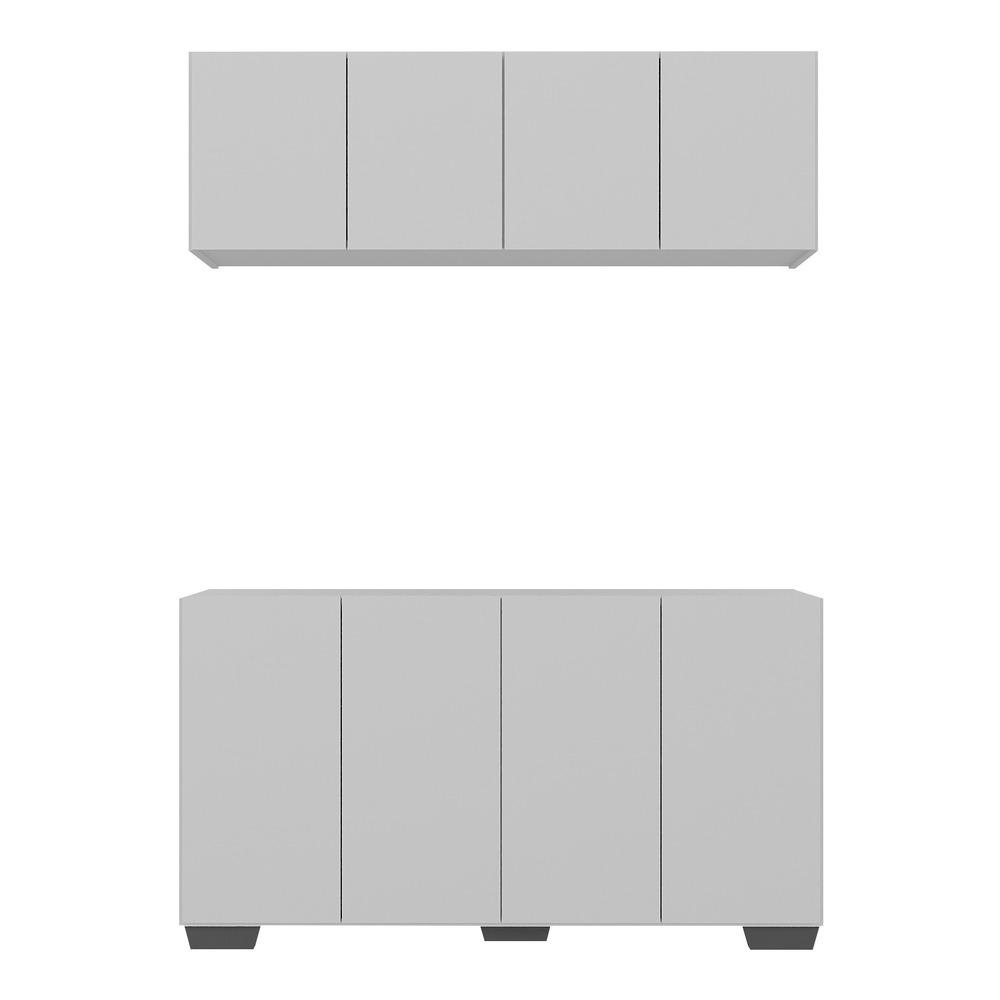 Kit Armário de Cozinha Aéreo e Balcão 4 Portas Multimóveis MP2171 Branco/Preto