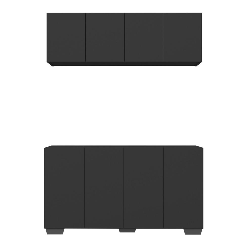 Kit Armário de Cozinha Aéreo e Balcão 4 Portas Multimóveis MP2171 Preto