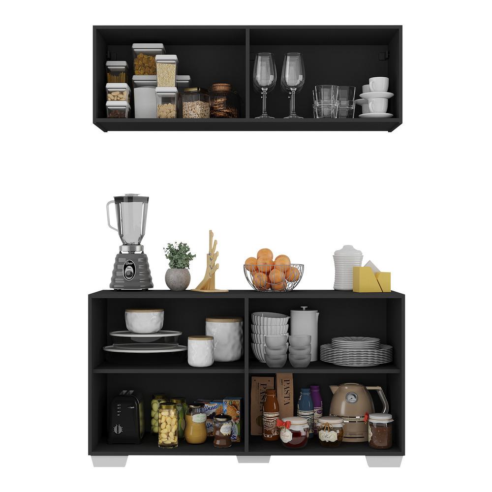 Kit Armário de Cozinha Aéreo e Balcão 4 Portas Multimóveis MP2171 Preto/Branco