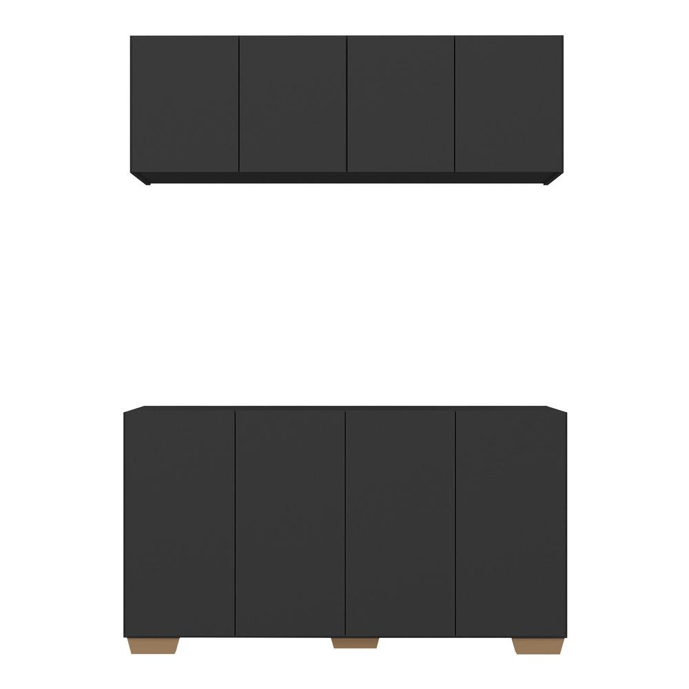 Kit Armário de Cozinha Aéreo e Balcão 4 Portas Multimóveis MP2171 Preto/Natural