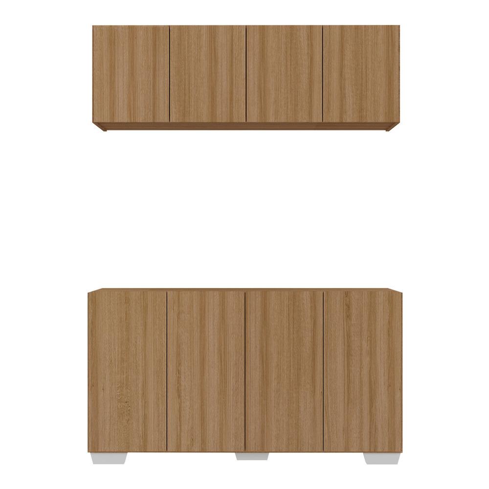 Kit Armário de Cozinha Aéreo e Balcão 4 Portas Multimóveis MP2171 Rustic/Branco