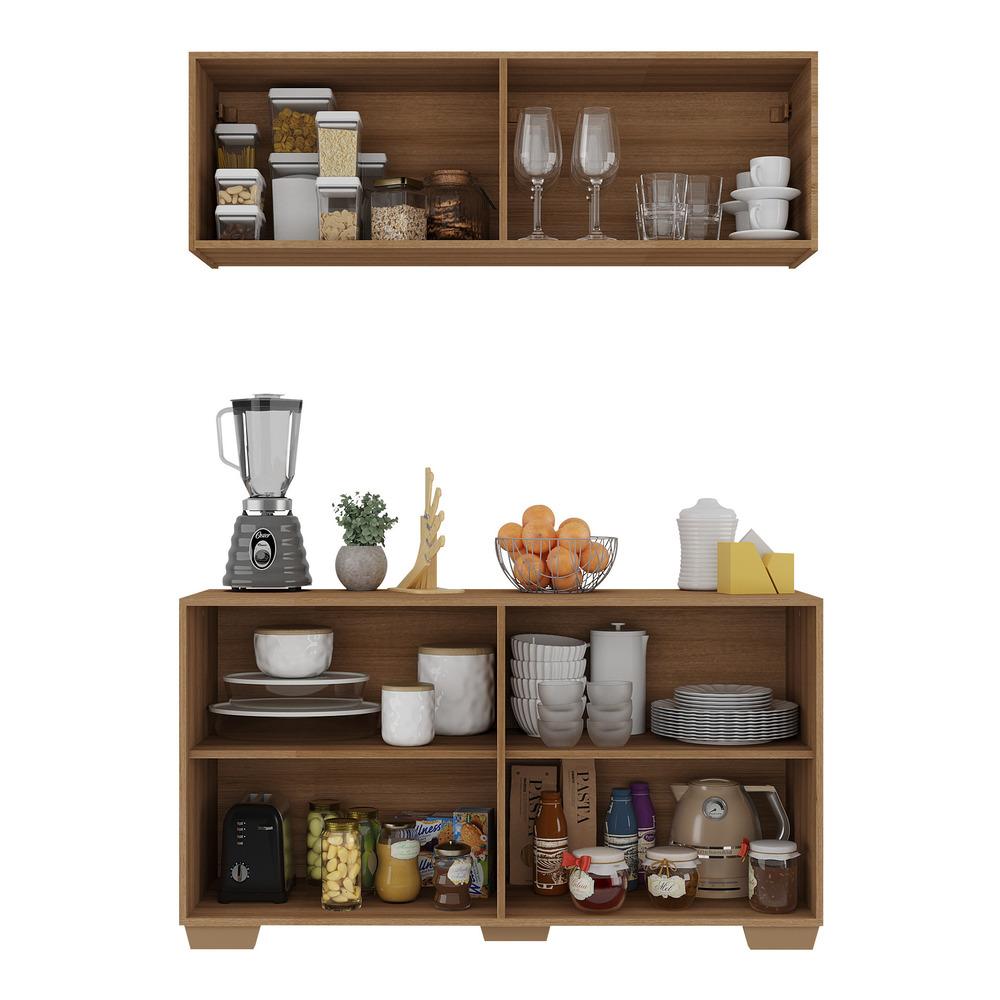 Kit Armário de Cozinha Aéreo e Balcão 4 Portas Multimóveis MP2171 Rustic/Natural
