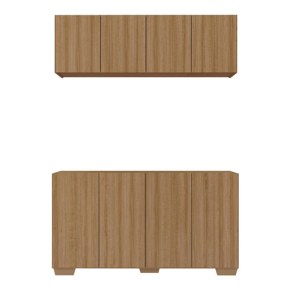 Kit Armário de Cozinha Aéreo e Balcão 4 Portas Multimóveis MP2171 Rustic/Natural