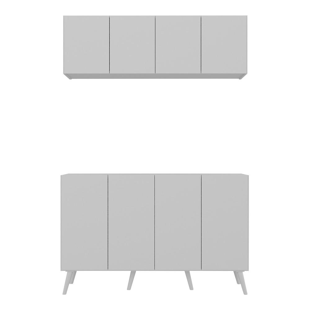 Kit Armário de Cozinha Aéreo e Balcão 4 Portas Retrô Multimóveis MP2170 Branco