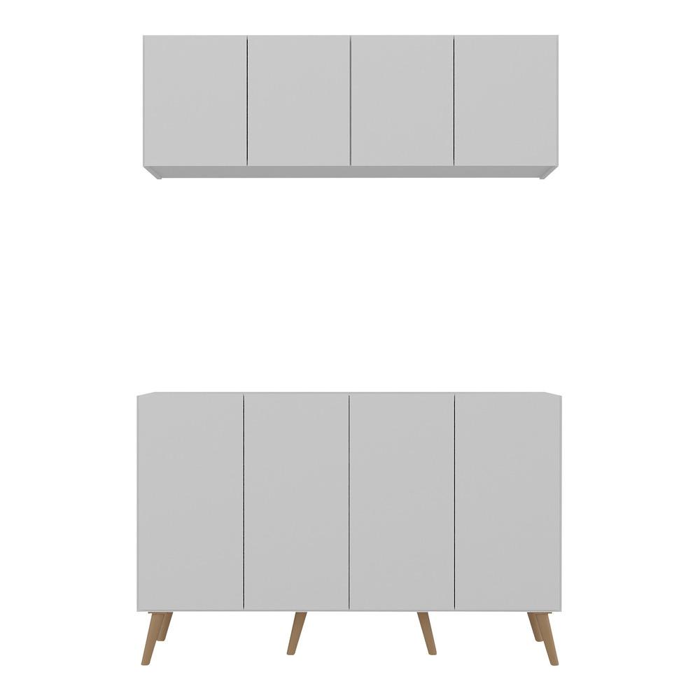 Kit Armário de Cozinha Aéreo e Balcão 4 Portas Retrô Multimóveis MP2170 Branco/Natural