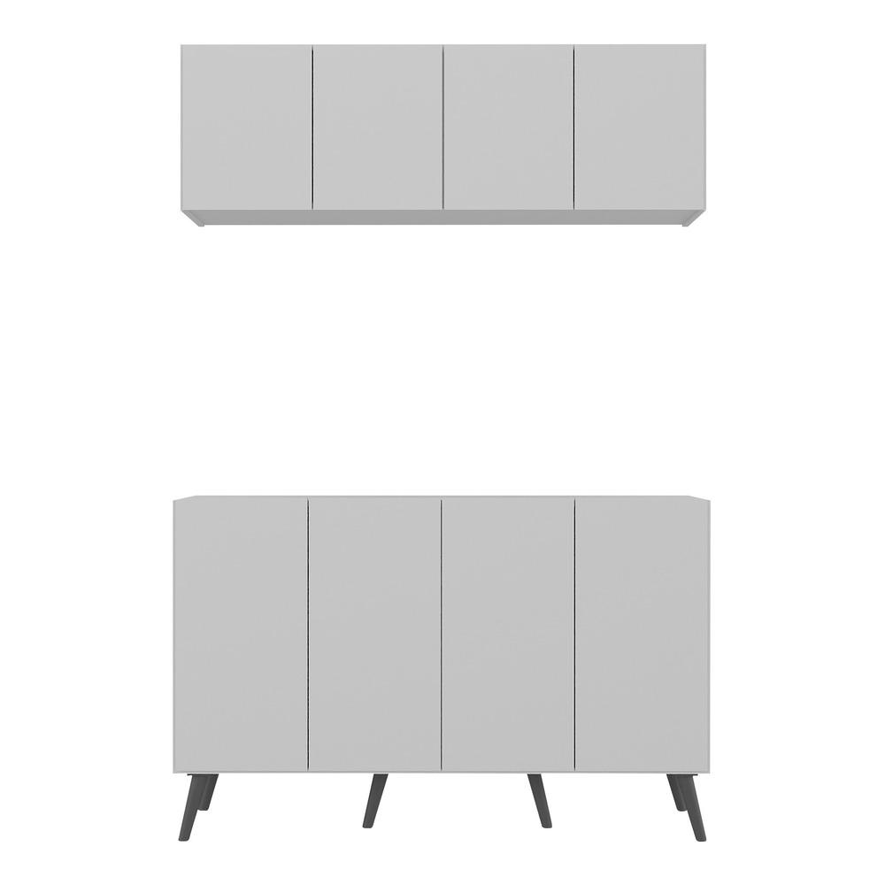 Kit Armário de Cozinha Aéreo e Balcão 4 Portas Retrô Multimóveis MP2170 Branco/Preto