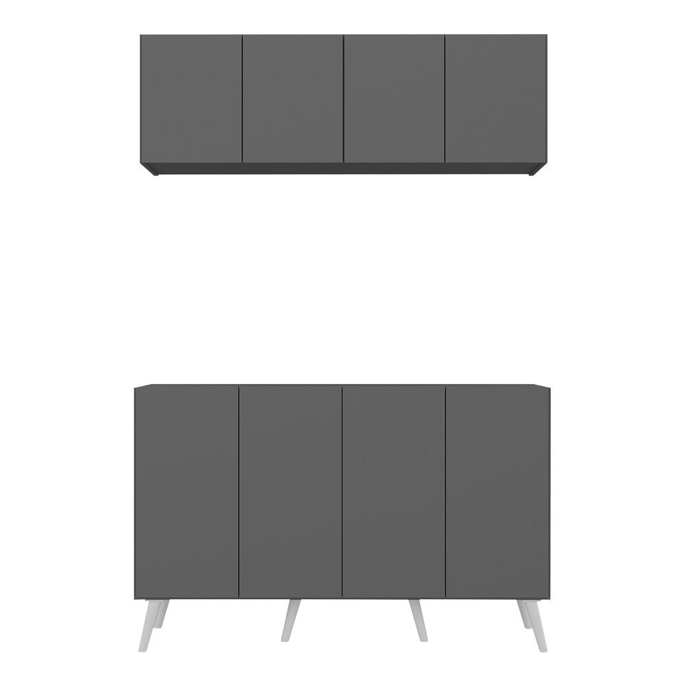 Kit Armário de Cozinha Aéreo e Balcão 4 Portas Retrô Multimóveis MP2170 Grafite/Branco