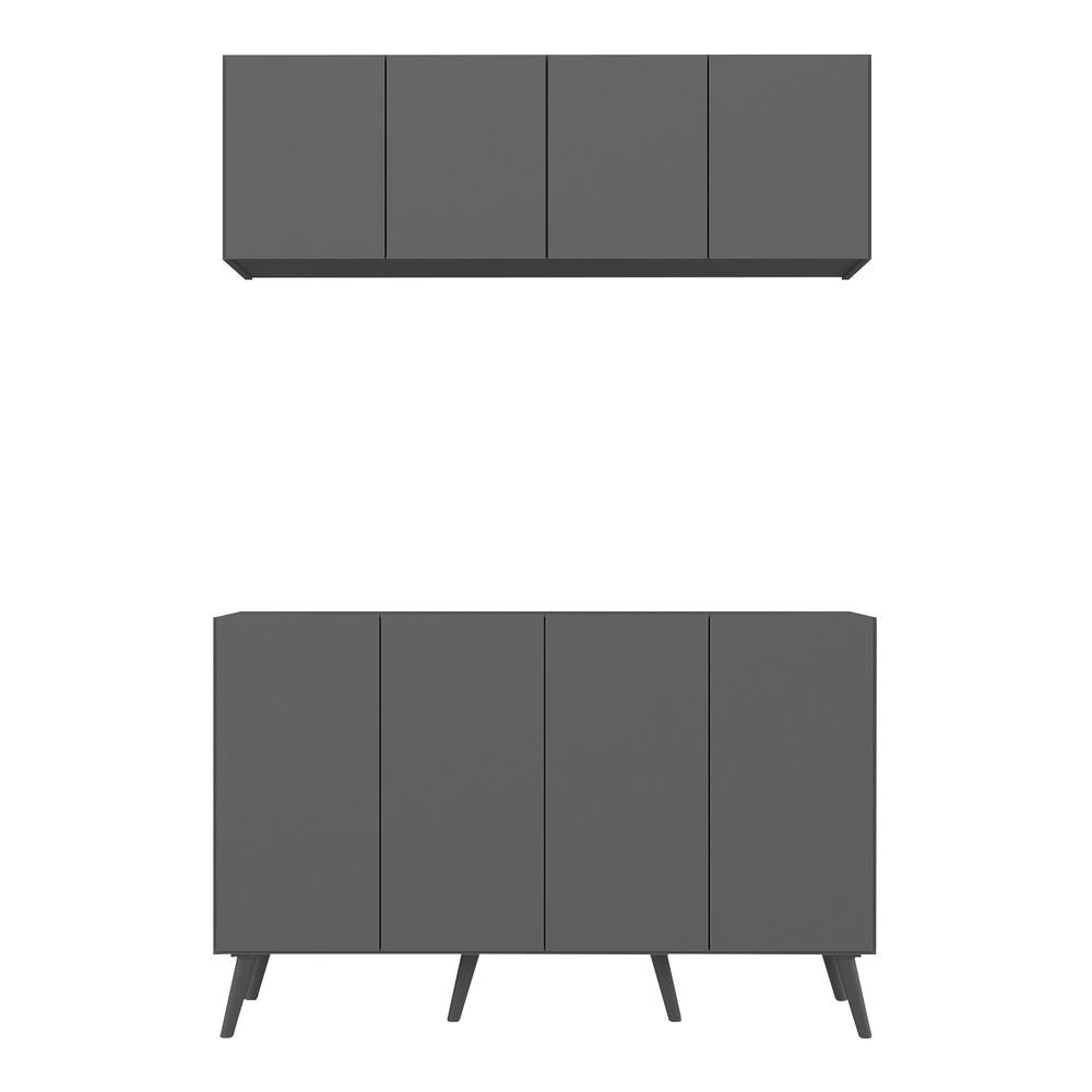 Kit Armário de Cozinha Aéreo e Balcão 4 Portas Retrô Multimóveis MP2170 Grafite/Preto