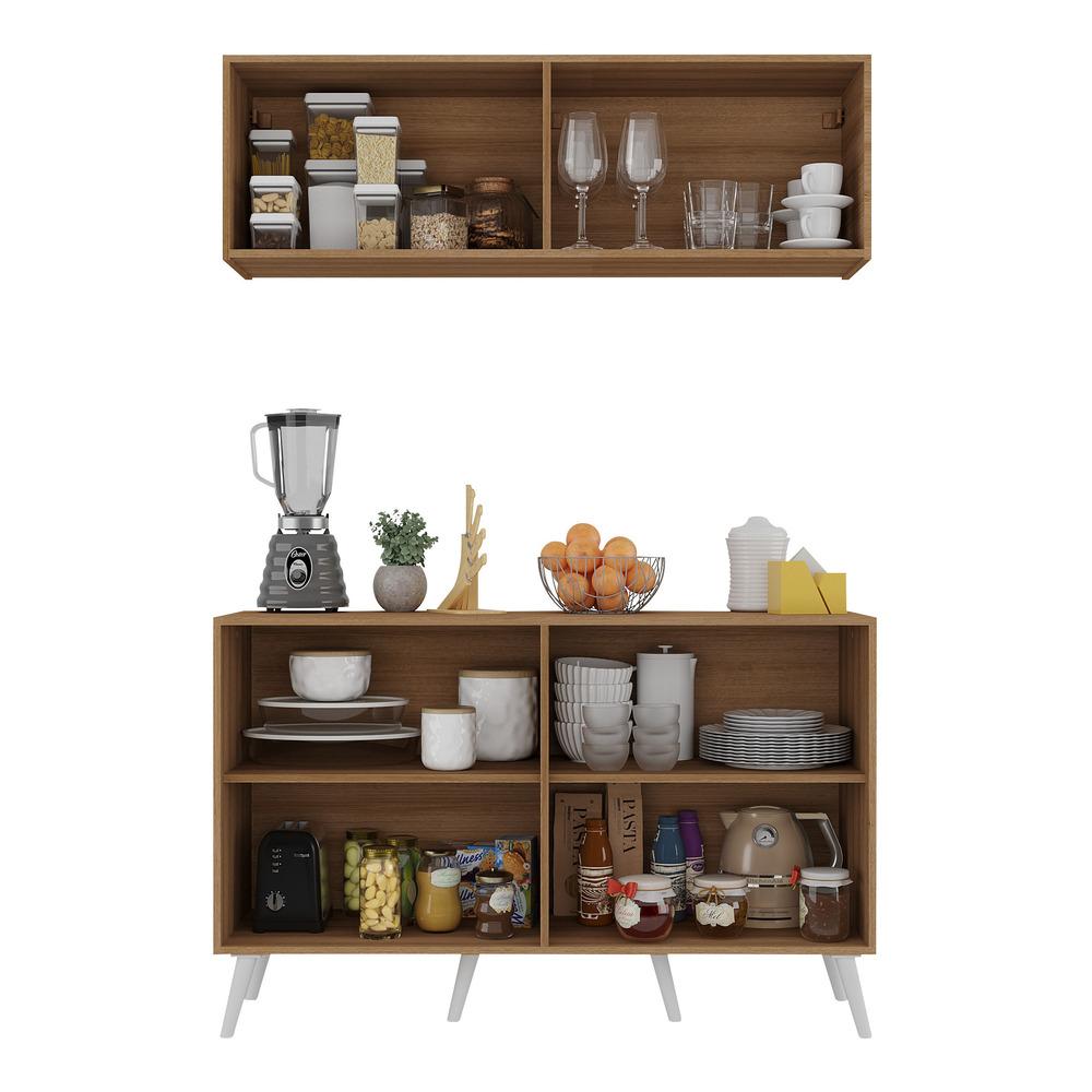 Kit Armário de Cozinha Aéreo e Balcão 4 Portas Retrô Multimóveis MP2170 Rustic/Branco