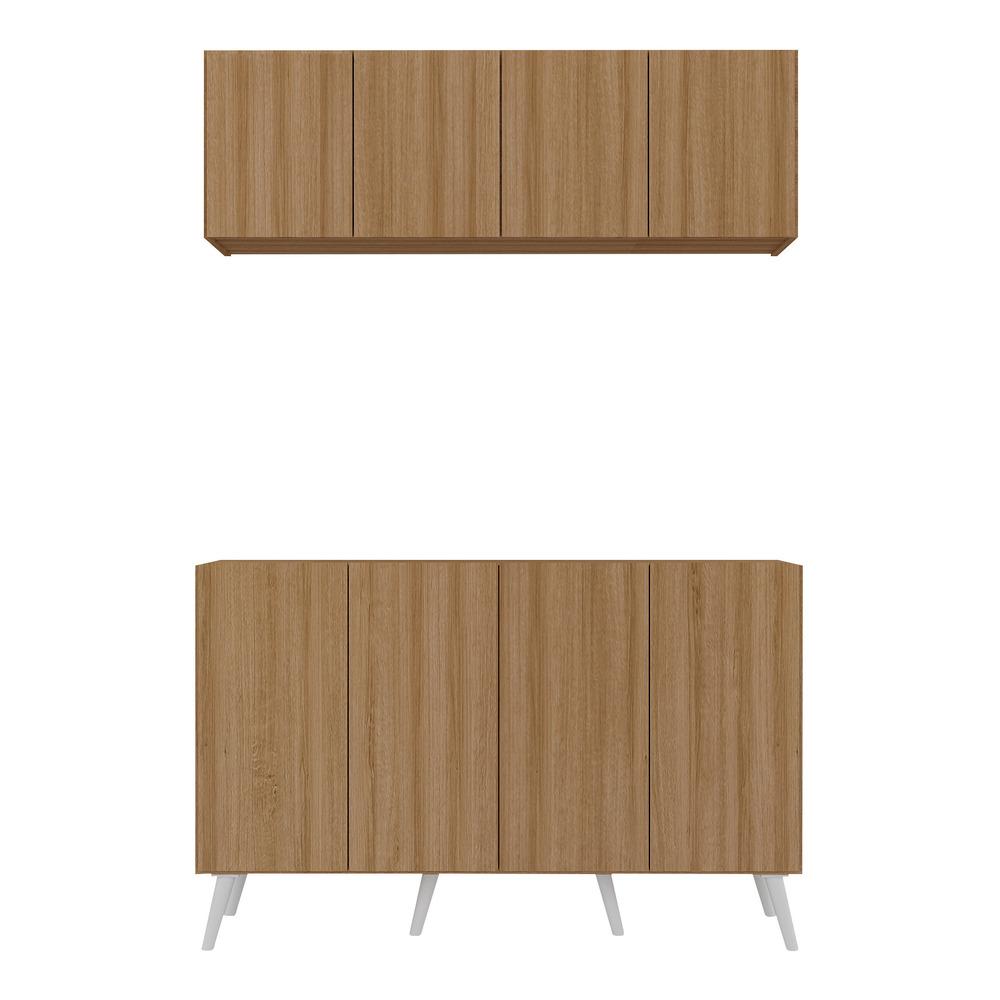 Kit Armário de Cozinha Aéreo e Balcão 4 Portas Retrô Multimóveis MP2170 Rustic/Branco