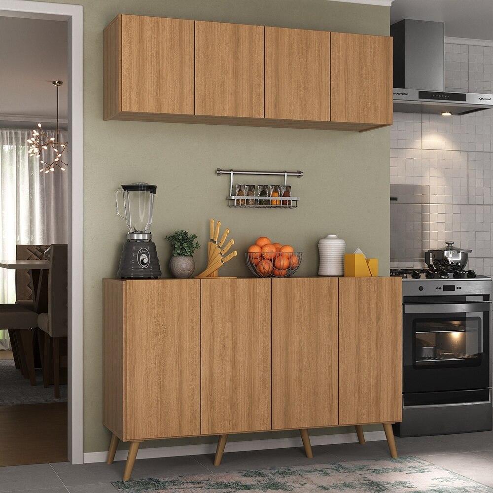 Kit Armário de Cozinha Aéreo e Balcão 4 Portas Retrô Multimóveis MP2170 Rustic/Natural