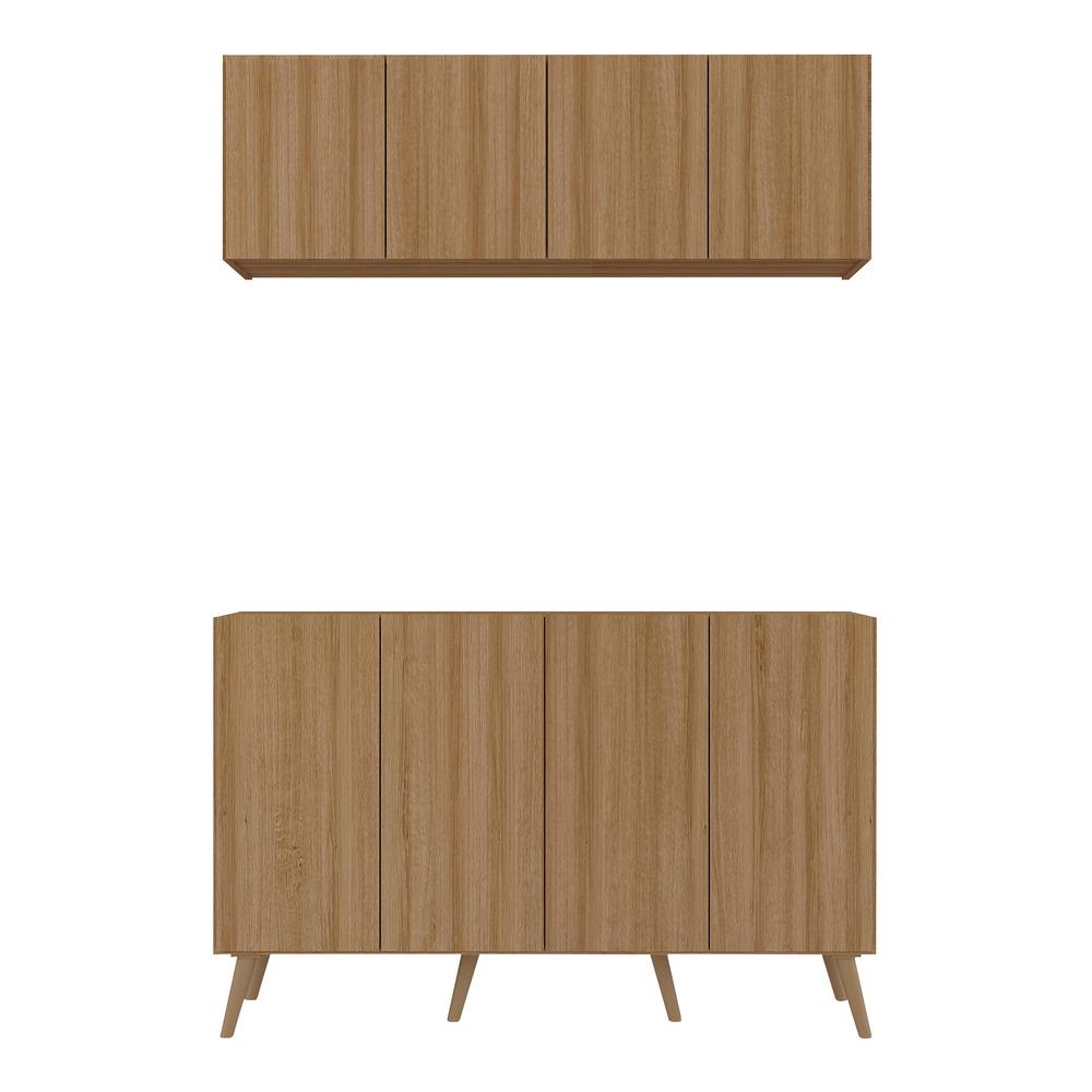 Kit Armário de Cozinha Aéreo e Balcão 4 Portas Retrô Multimóveis MP2170 Rustic/Natural