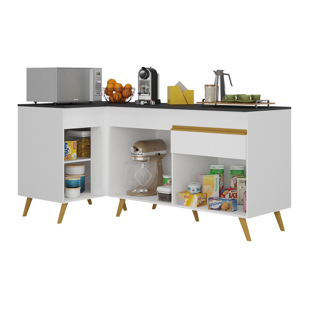 Kit Armário de Cozinha Balcão Canto 90cm e Gabinete Pia 120cm Veneza Multimóveis MP2157 Branco/Dourado