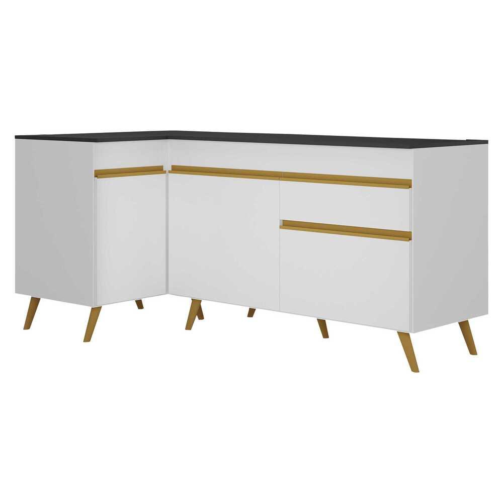 Kit Armário de Cozinha Balcão Canto 90cm e Gabinete Pia 120cm Veneza Multimóveis MP2157 Branco/Dourado