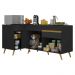 Kit Armário de Cozinha Balcão Canto 90cm e Gabinete Pia 120cm Veneza Multimóveis MP2157 Preto/Dourado