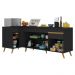 Kit Armário de Cozinha Balcão Canto 90cm e Gabinete Pia 150cm Veneza Multimóveis MP2158 Preto/Dourado