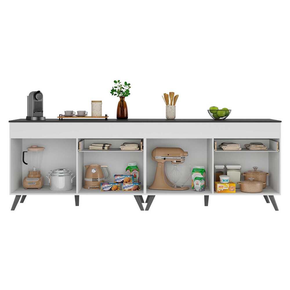 Kit Armário de Cozinha Gabinete Pia 120cm Veneza Multimóveis MP2159 Branco/Preto