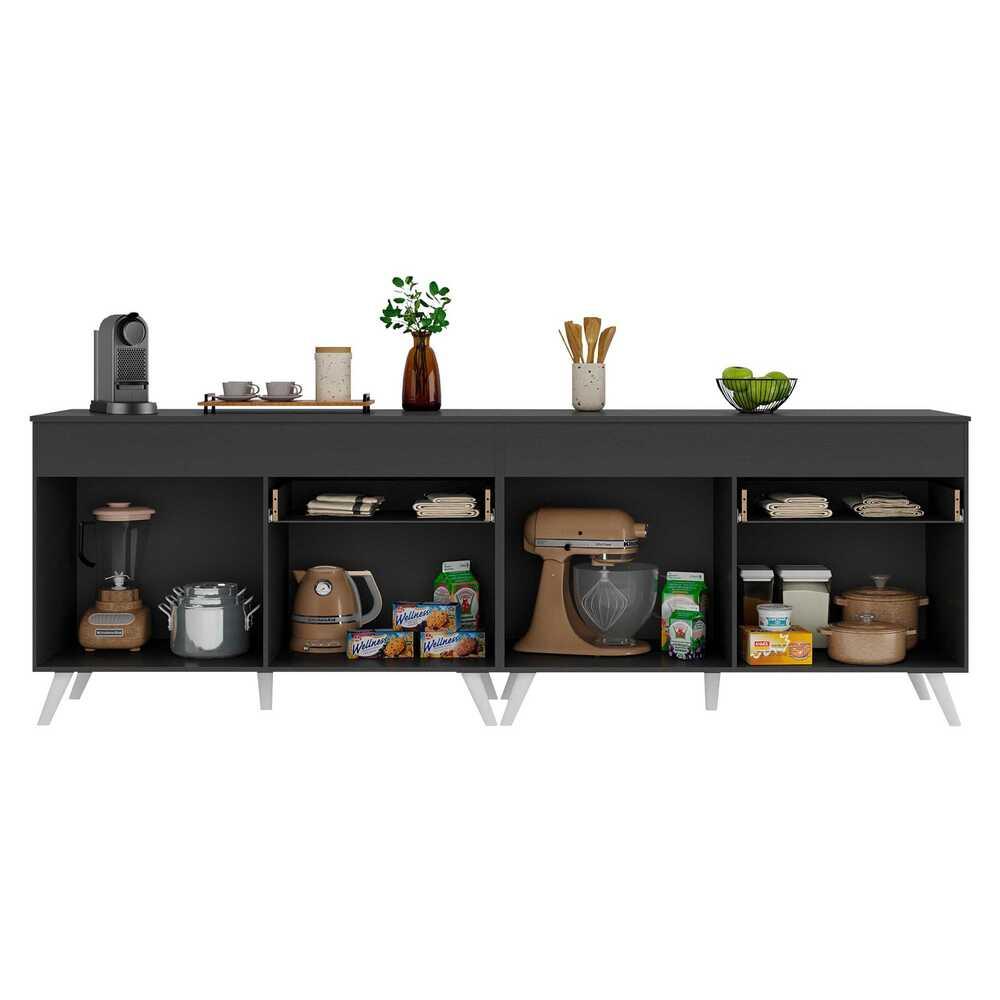 Kit Armário de Cozinha Gabinete Pia 120cm Veneza Multimóveis MP2159 Preto/Branco