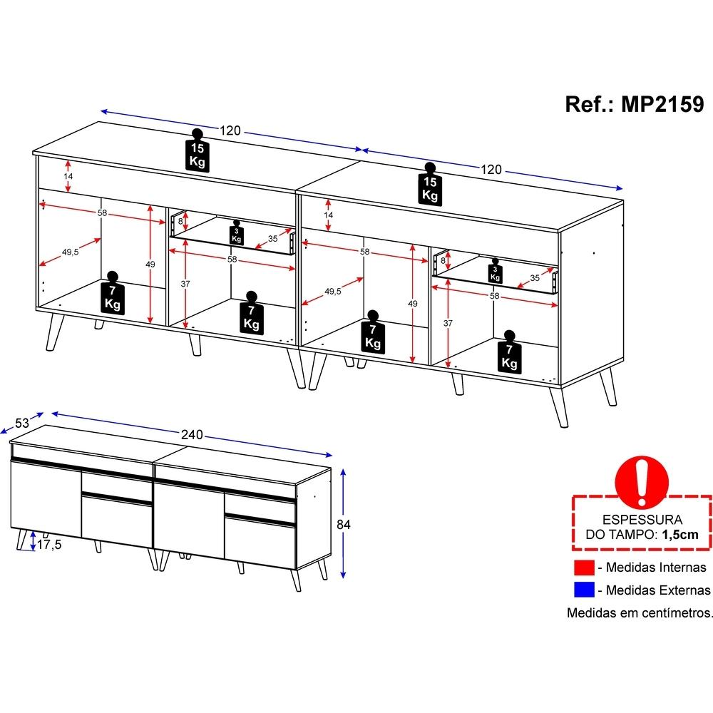 Kit Armário de Cozinha Gabinete Pia 120cm Veneza Multimóveis MP2159 Preto/Branco