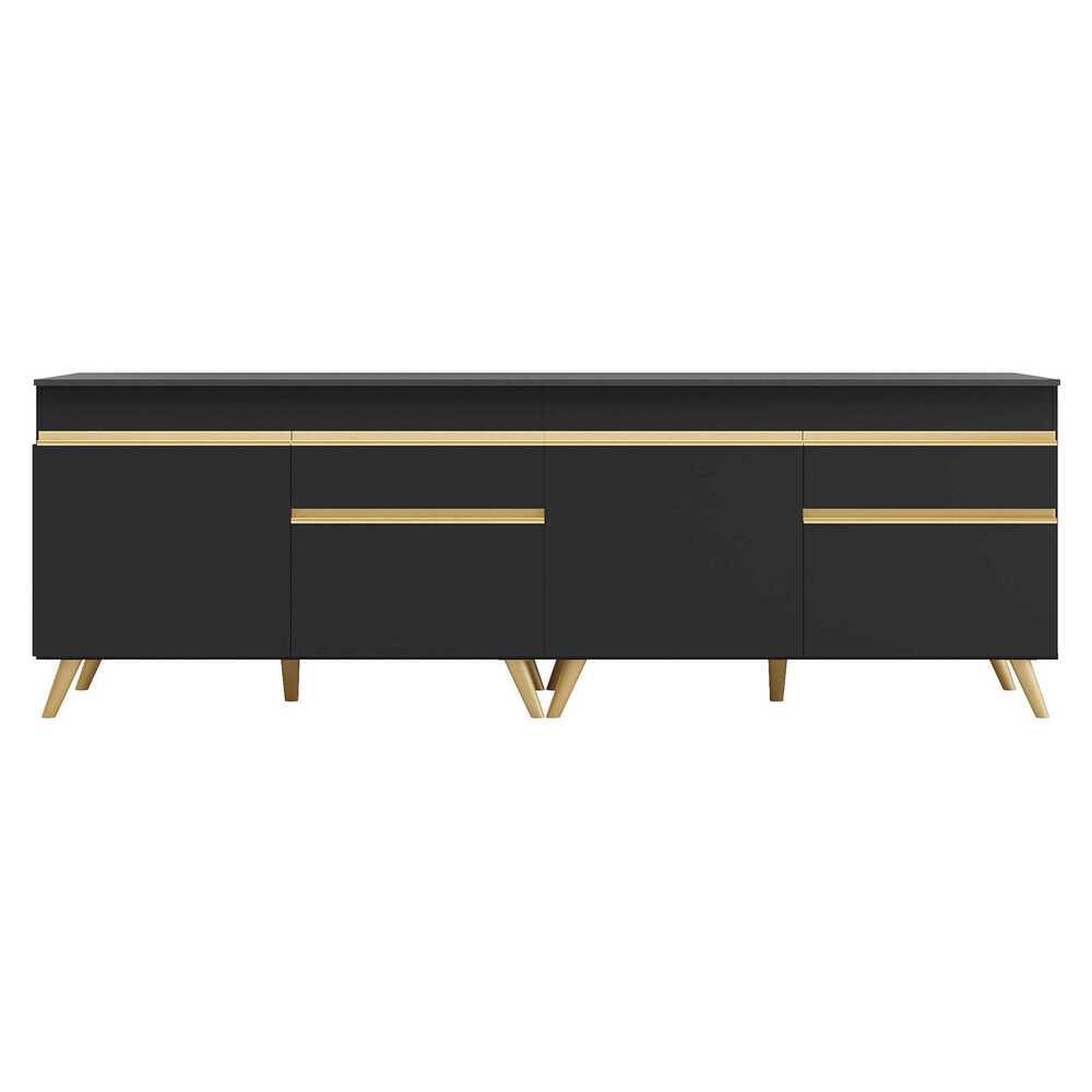 Kit Armário de Cozinha Gabinete Pia 120cm Veneza Multimóveis MP2159 Preto/Dourado