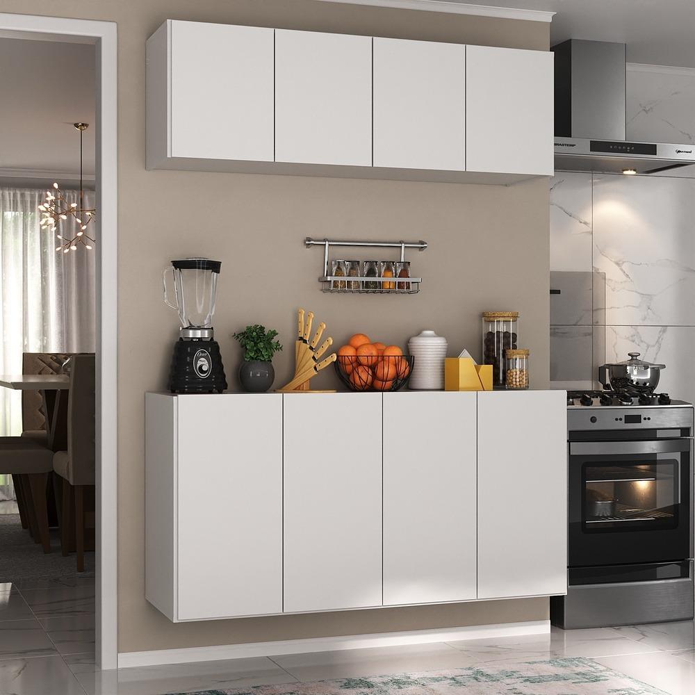 Kit Armário de Cozinha e Aparador 4 Portas Multimóveis MP2162 Branco