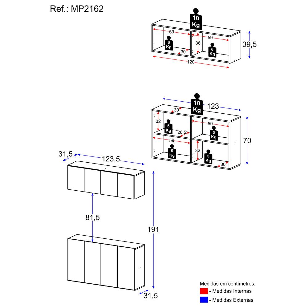 Kit Armário de Cozinha e Aparador 4 Portas Multimóveis MP2162 Rustic