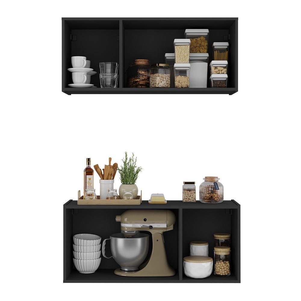 Kit Armário de Cozinha e Balcão 3 Portas Multimóveis MP2164 Preto