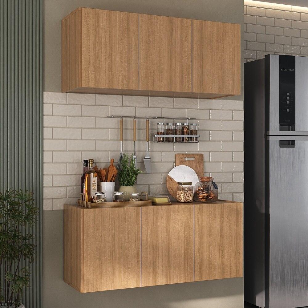 Kit Armário de Cozinha e Balcão 3 Portas Multimóveis MP2164 Rustic