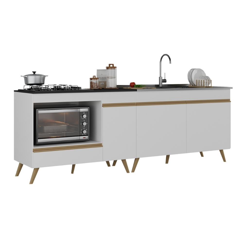 Kit Balcão Cozinha para Cooktop/Forno 105cm e Gabinete Pia 120cm Veneza Multimóveis MP2290 Branco/Dourado