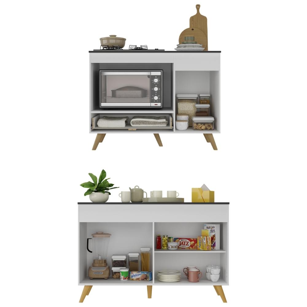 Kit Balcão Cozinha para Cooktop/Forno 105cm e Gabinete Pia 120cm Veneza Multimóveis MP2290 Branco/Dourado