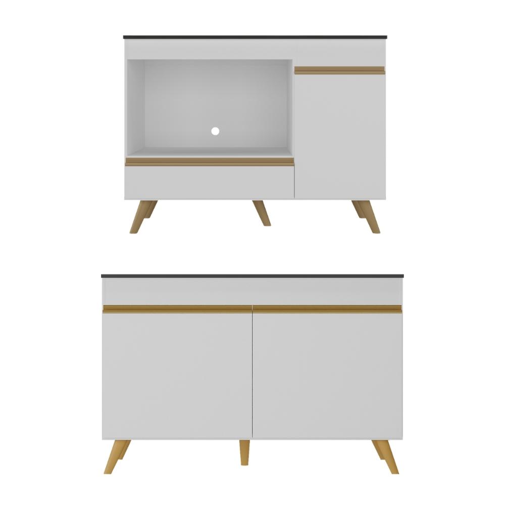 Kit Balcão Cozinha para Cooktop/Forno 105cm e Gabinete Pia 120cm Veneza Multimóveis MP2290 Branco/Dourado