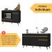 Kit Balcão Cozinha para Cooktop/Forno 105cm e Gabinete Pia 150cm Retrô Veneza Multimóveis MP2288 Preto/Dourado