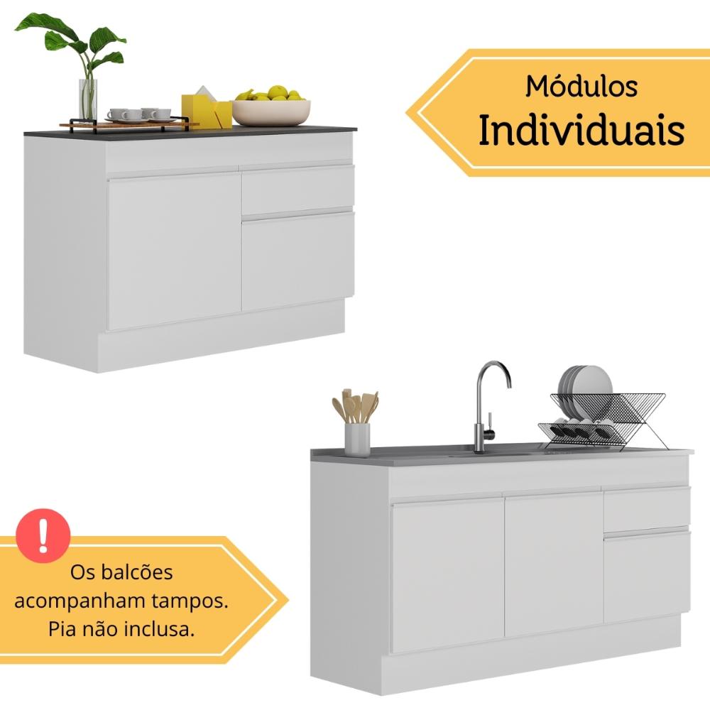 Kit Balcão de Cozinha para Pia 150cm e Balcão 120cm Veneza Multimóveis MP2286 Branco
