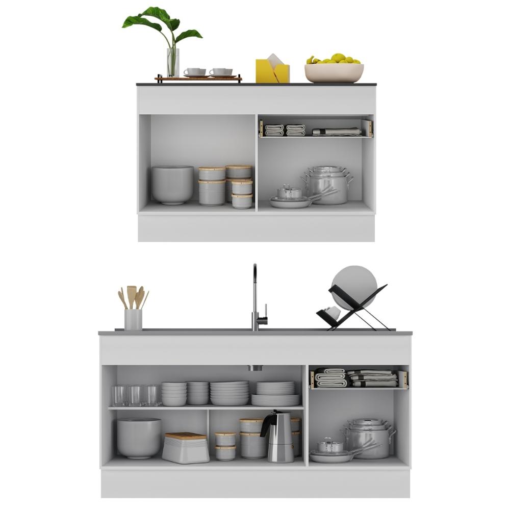 Kit Balcão de Cozinha para Pia 150cm e Balcão 120cm Veneza Multimóveis MP2286 Branco