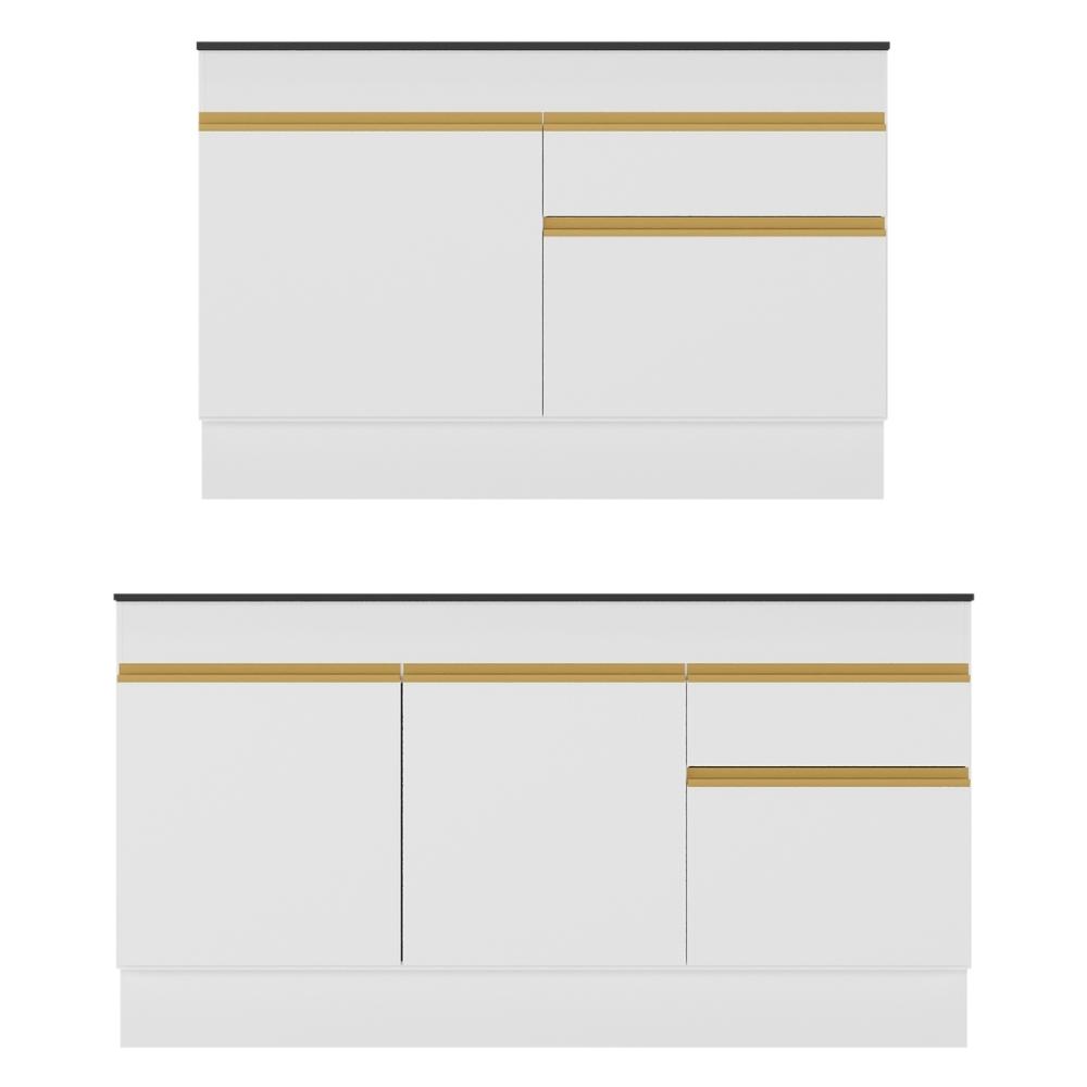 Kit Balcão de Cozinha para Pia 150cm e Balcão 120cm Veneza Multimóveis MP2286 Branco/Dourado