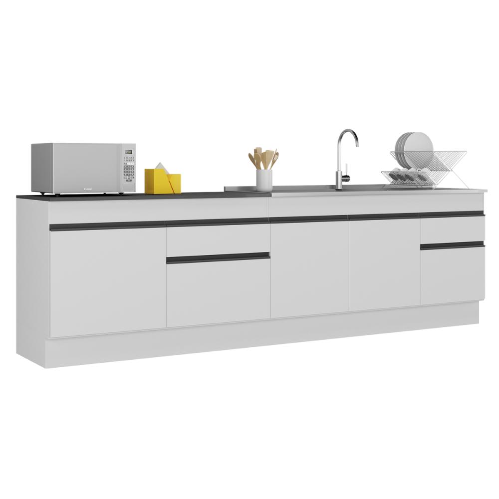 Kit Balcão de Cozinha para Pia 150cm e Balcão 120cm Veneza Multimóveis MP2286 Branco/Preto
