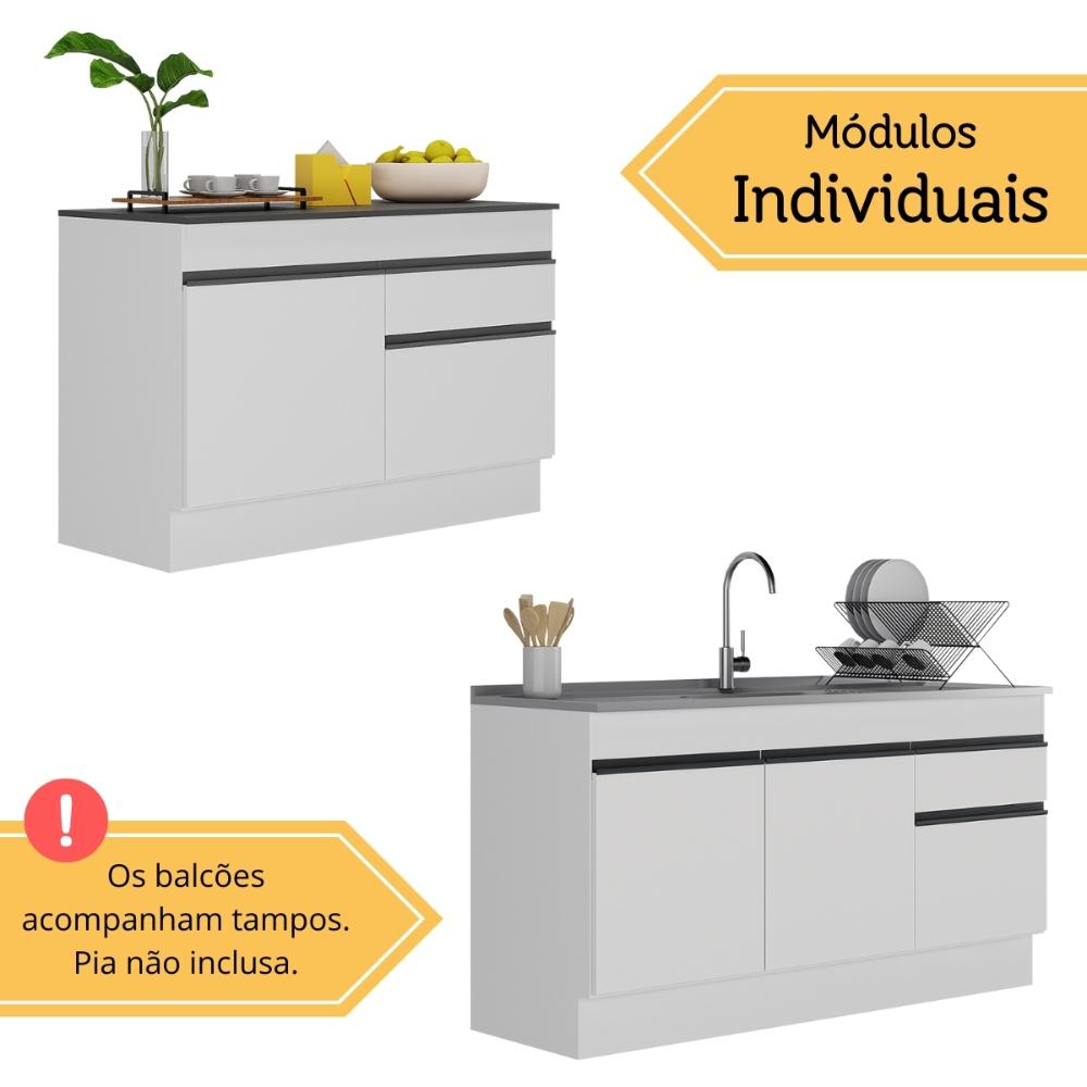 Kit Balcão de Cozinha para Pia 150cm e Balcão 120cm Veneza Multimóveis MP2286 Branco/Preto