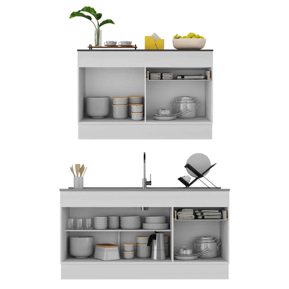 Kit Balcão de Cozinha para Pia 150cm e Balcão 120cm Veneza Multimóveis MP2286 Branco/Preto
