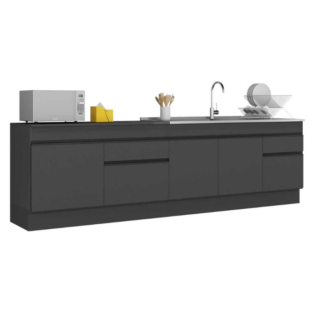 Kit Balcão de Cozinha para Pia 150cm e Balcão 120cm Veneza Multimóveis MP2286 Preto