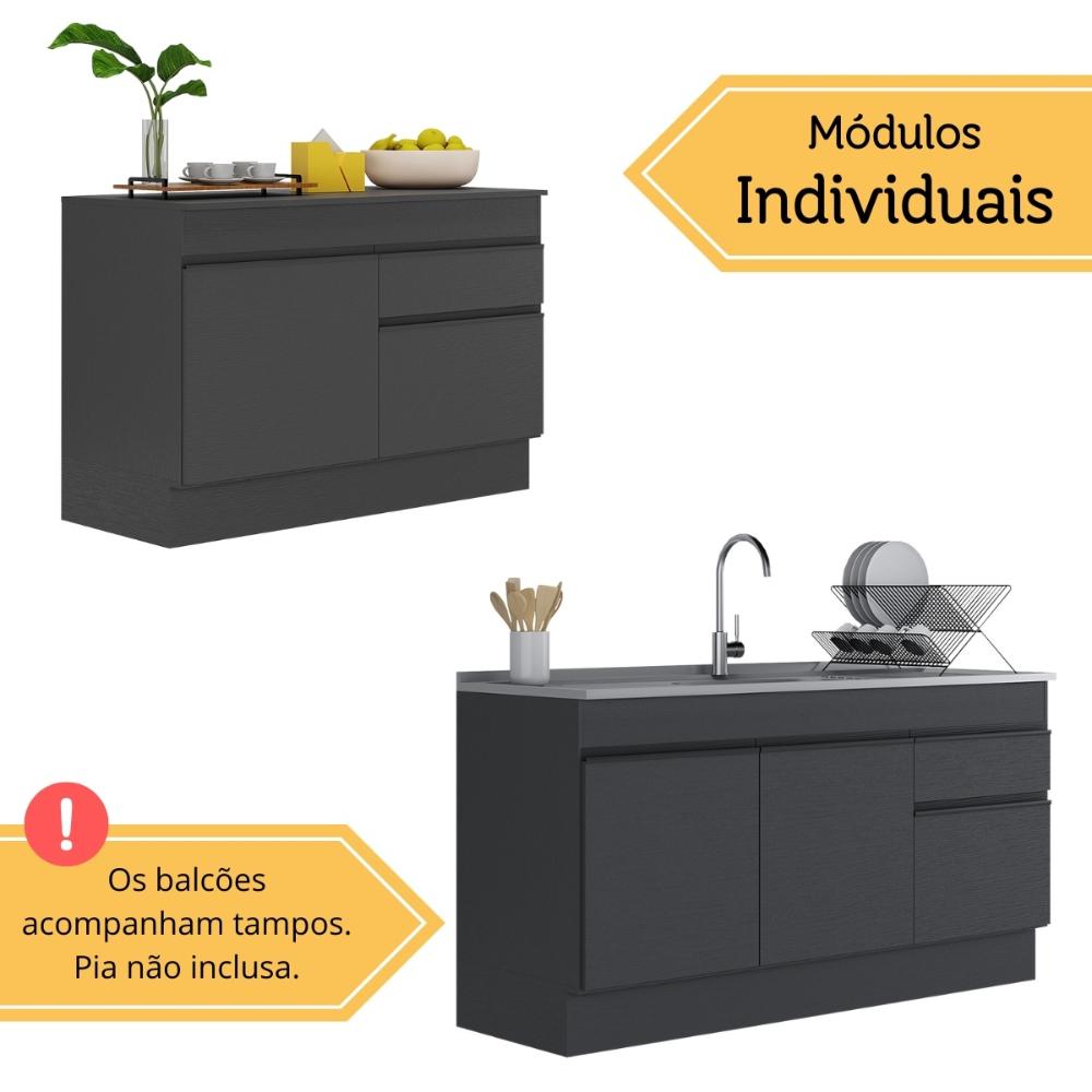 Kit Balcão de Cozinha para Pia 150cm e Balcão 120cm Veneza Multimóveis MP2286 Preto