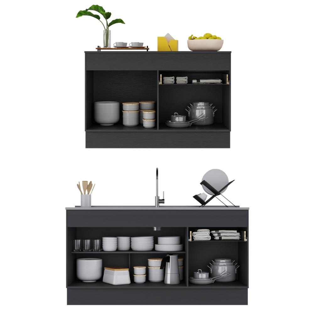 Kit Balcão de Cozinha para Pia 150cm e Balcão 120cm Veneza Multimóveis MP2286 Preto