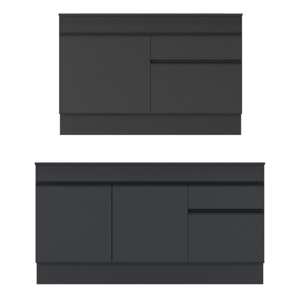 Kit Balcão de Cozinha para Pia 150cm e Balcão 120cm Veneza Multimóveis MP2286 Preto