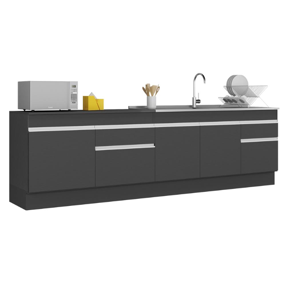 Kit Balcão de Cozinha para Pia 150cm e Balcão 120cm Veneza Multimóveis MP2286 Preto/Branco