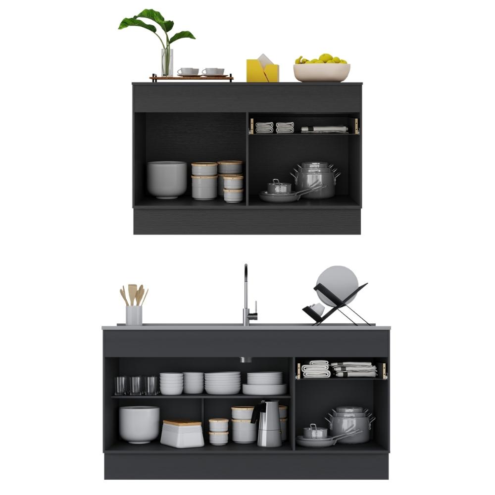 Kit Balcão de Cozinha para Pia 150cm e Balcão 120cm Veneza Multimóveis MP2286 Preto/Branco