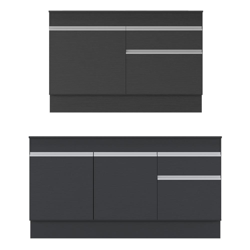 Kit Balcão de Cozinha para Pia 150cm e Balcão 120cm Veneza Multimóveis MP2286 Preto/Branco
