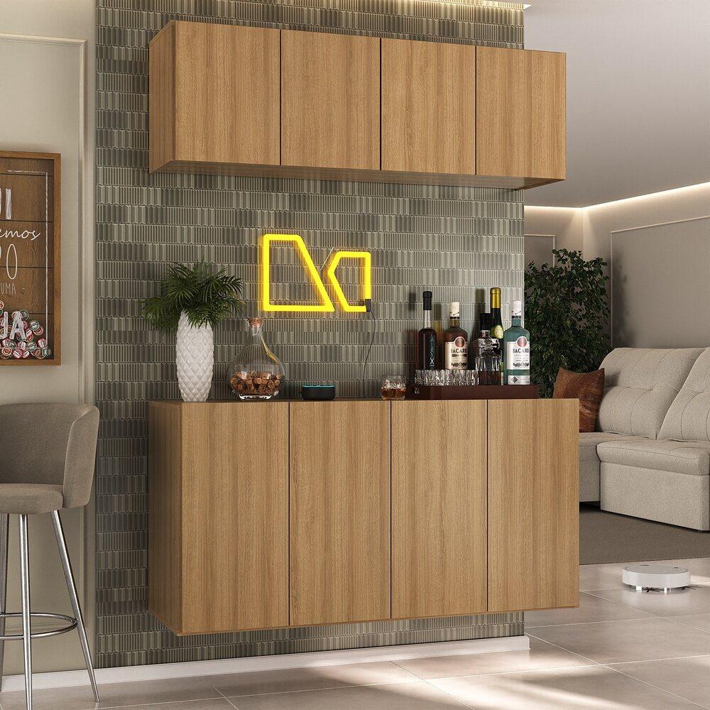 Kit Bar Armário Aéreo e Aparador 4 Portas Multimóveis MP1075 Rustic
