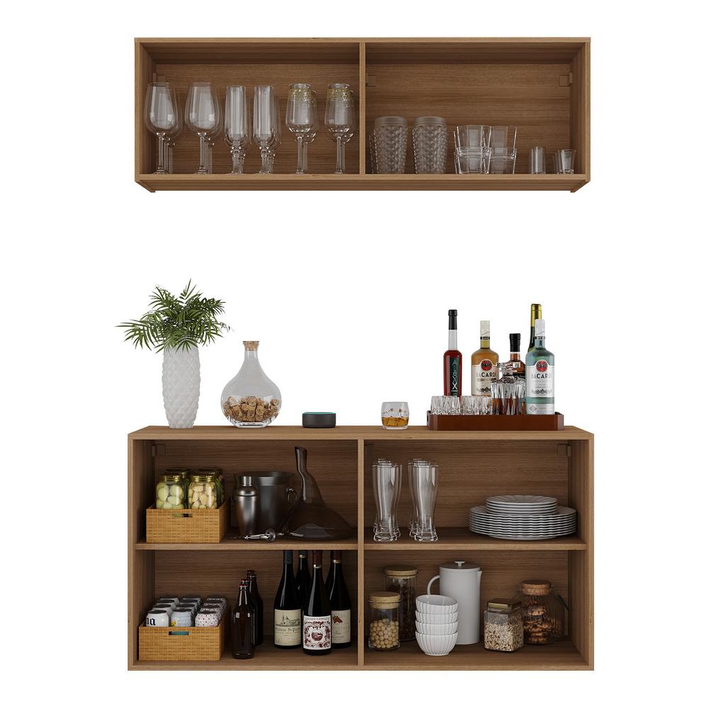 Kit Bar Armário Aéreo e Aparador 4 Portas Multimóveis MP1075 Rustic