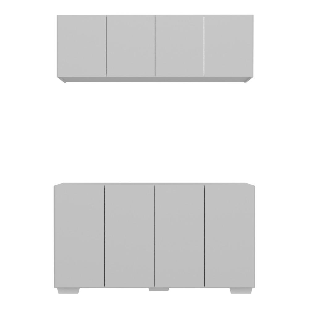 Kit Bar Armário Aéreo e Aparador 4 Portas Multimóveis MP1087 Branco